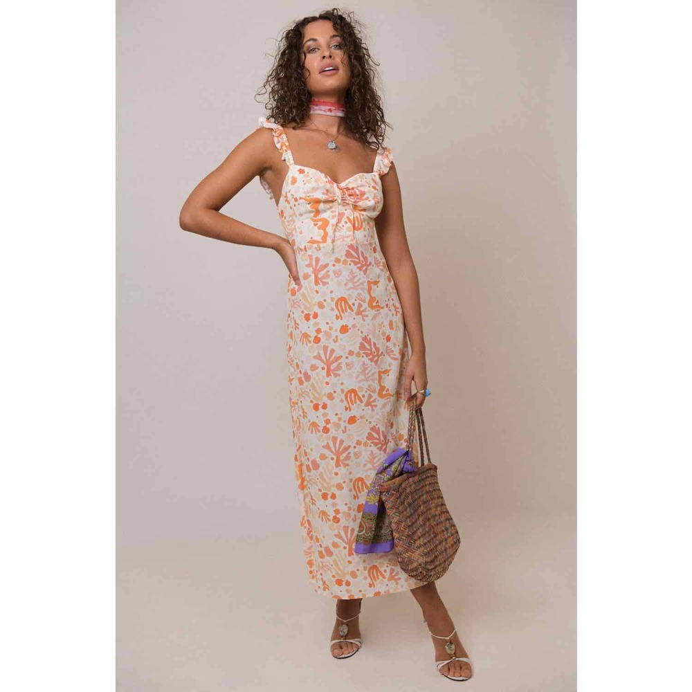 Rixo Cecile Matisse Coral Terracotta White Midi Dress